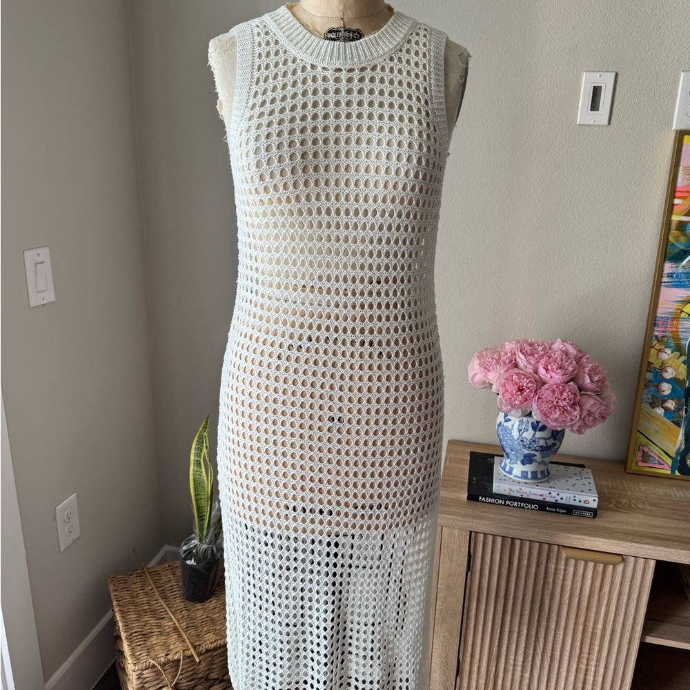 Shade & Shore White Crochet Midi Dress